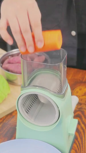 Stainless Steel Rotary Vegetable Cutter – Manual Hand-Crank Slicer & Shredder