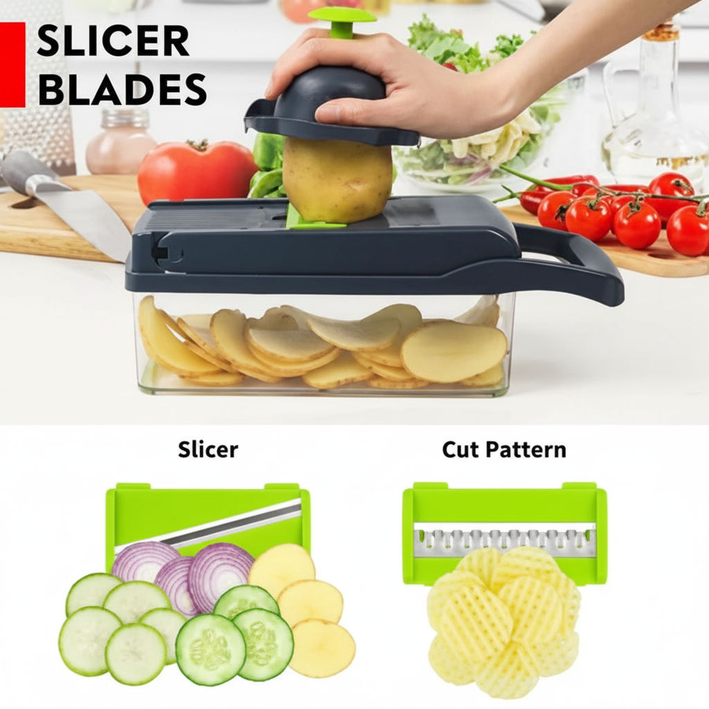 Zafran Pro 12-in-1 Precision Vegetable Chopper™ – Premium Multi-Blade Kitchen Prep System