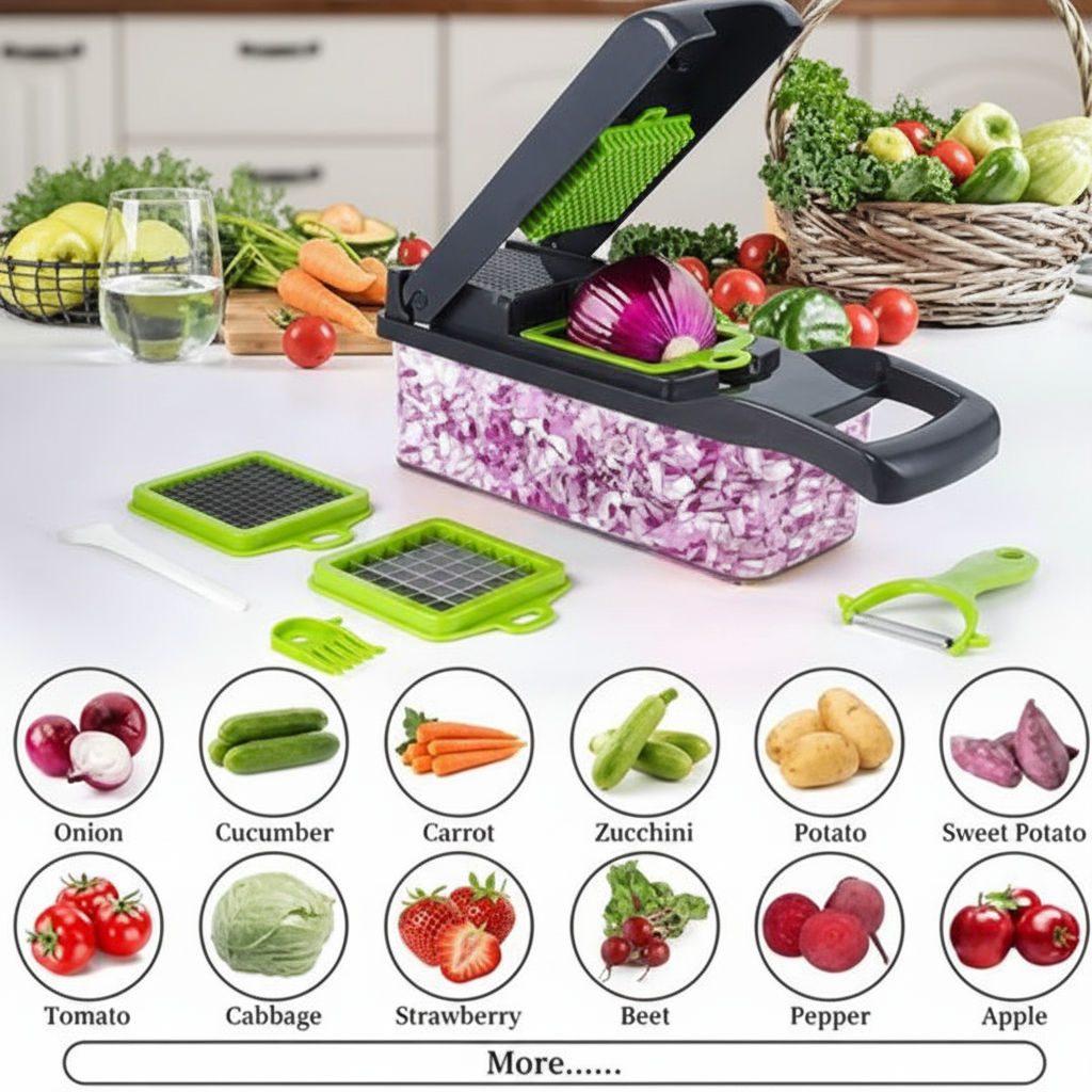 Zafran Pro 12-in-1 Precision Vegetable Chopper™ – Premium Multi-Blade Kitchen Prep System