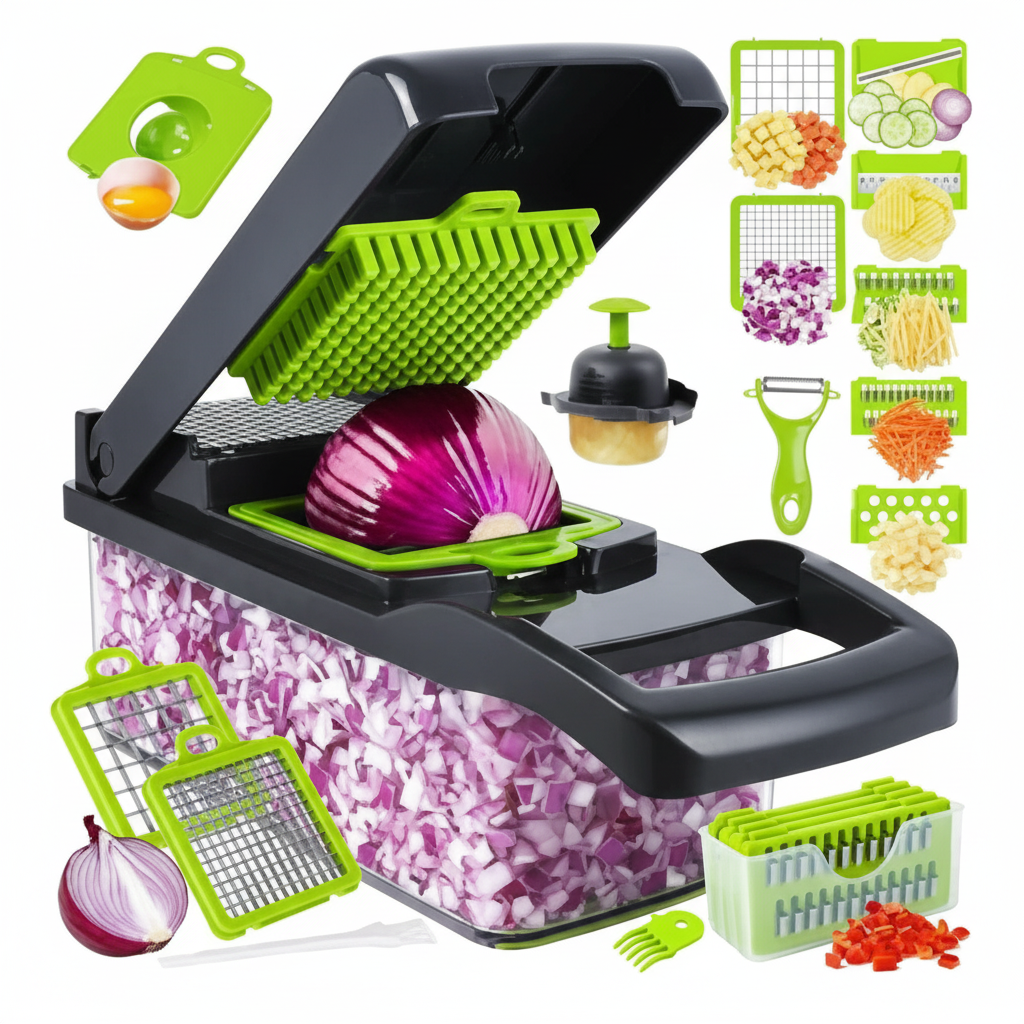 Zafran Pro 12-in-1 Precision Vegetable Chopper™ – Premium Multi-Blade Kitchen Prep System