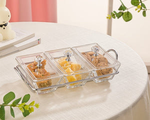 Acrylic Dry Fruit & Snack Jar Set with Serving Tray – 3 Jars with Lids