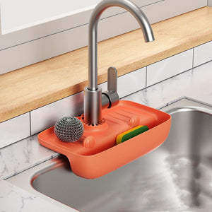 Anti-Skid Faucet Drain Mat – TPE Sink Sponge Holder & Drain Storage Rack