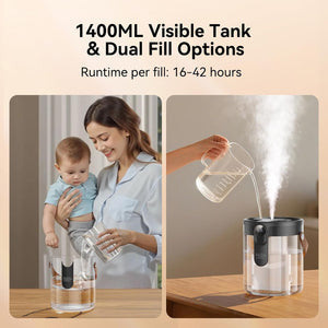 Dual-Spray Portable Humidifier with Warm Light – Nano Mist Air Moisturizer