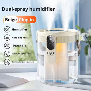 Dual-Spray Portable Humidifier with Warm Light – Nano Mist Air Moisturizer