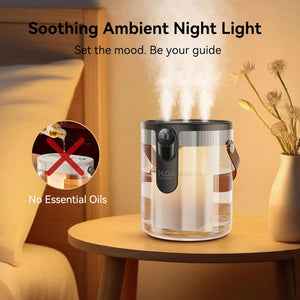 Dual-Spray Portable Humidifier with Warm Light – Nano Mist Air Moisturizer