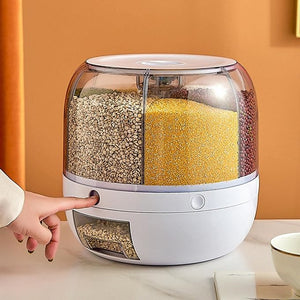 Rotating Food Storage Dispenser – Multi-Compartment Grain Container