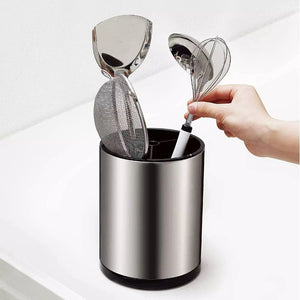 Stainless Steel Rotating Utensil Holder with Drain – Kitchen Storage Bucket