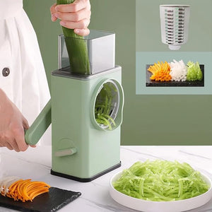 Stainless Steel Rotary Vegetable Cutter – Manual Hand-Crank Slicer & Shredder