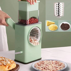 Stainless Steel Rotary Vegetable Cutter – Manual Hand-Crank Slicer & Shredder