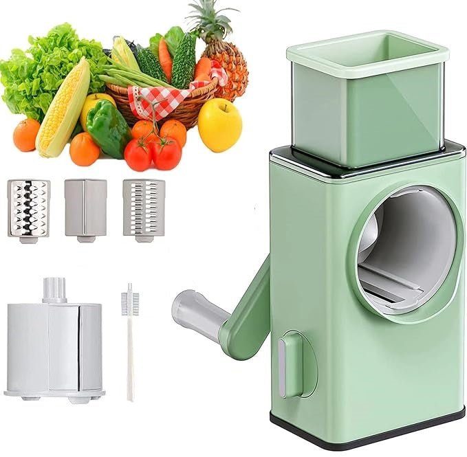 Stainless Steel Rotary Vegetable Cutter – Manual Hand-Crank Slicer & Shredder