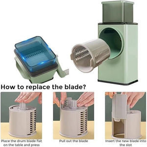 Stainless Steel Rotary Vegetable Cutter – Manual Hand-Crank Slicer & Shredder