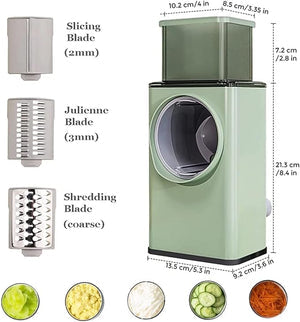 Stainless Steel Rotary Vegetable Cutter – Manual Hand-Crank Slicer & Shredder